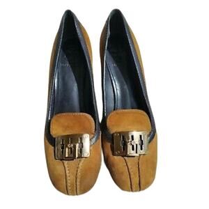Tory Burch Howie Tan Suede Logo Pumps Size 7.5